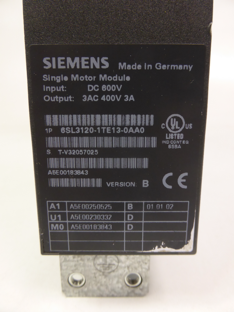 Siemens 6SL3120-1TE13-0AA0 SINAMICS S120 Single Motor-Module DC 600V