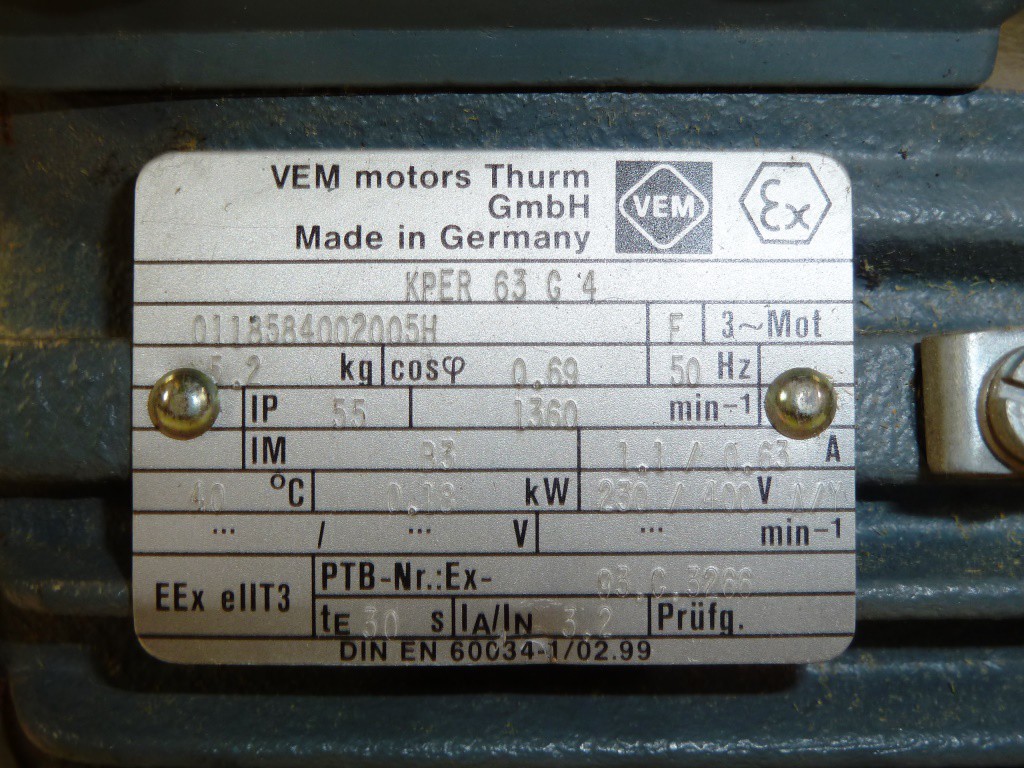 VEM motors Thurm Drehstrommotor KPER 63 G4 EEx e II Elektromotor Neu eBay